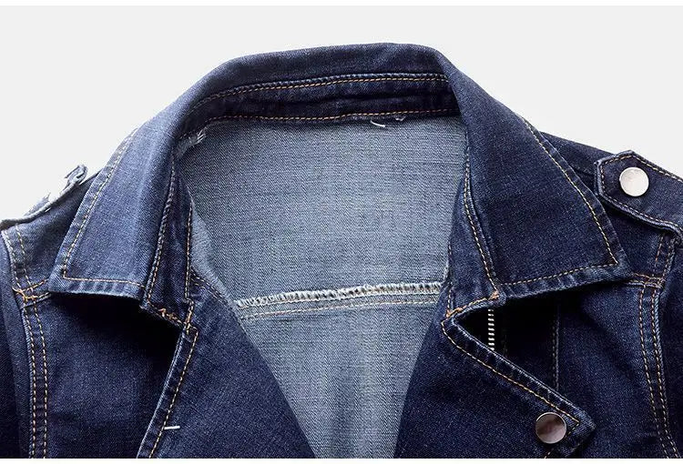 Short Zipper Stretch Denim Jacket Women Slim Vintage Spring Autumn Lady Long-sleeved Motorcycle Coat Casual Female Jean Outwear