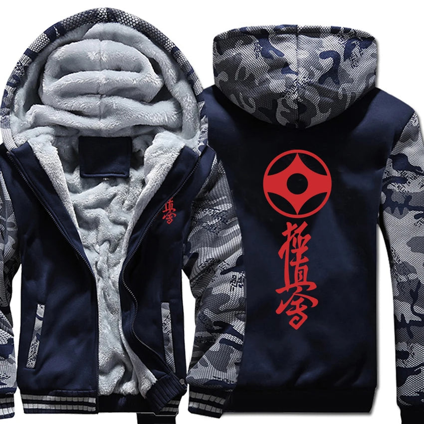 Kyokushin Karate Hoodies Winter Camouflage Sleeve Jacket Men Fleece Kyokushin Sweatshirts