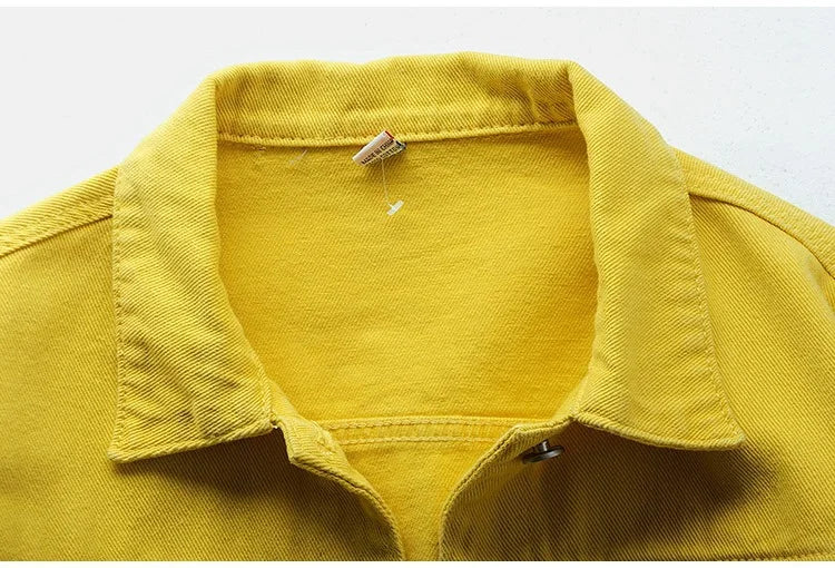 Solid Short Women's Denim Coat Spring Autumn Female Loose Jeans Jacket Purple Student Casual Outwear White Pink Yellow Red Black