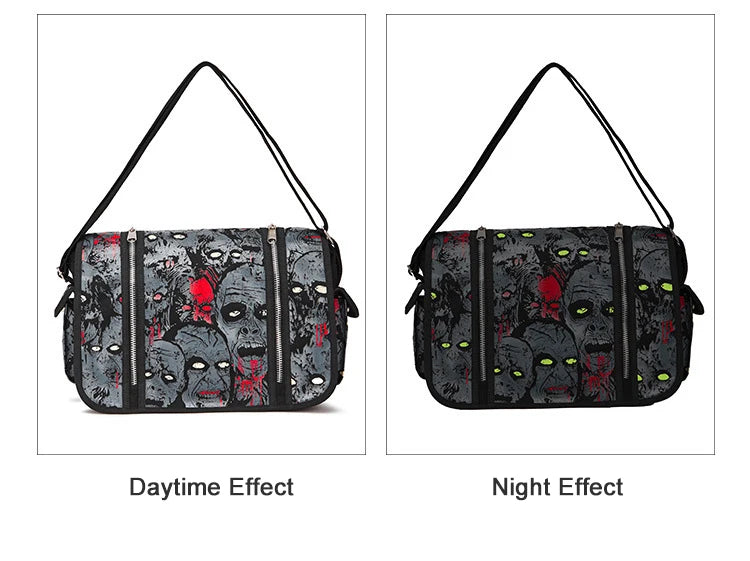 JIEROTYX Outdoors Travelling Bag Human Skeleton Head Noctilucent Women Canvas Single Shoulder Bag Women Package Oblique Satchel