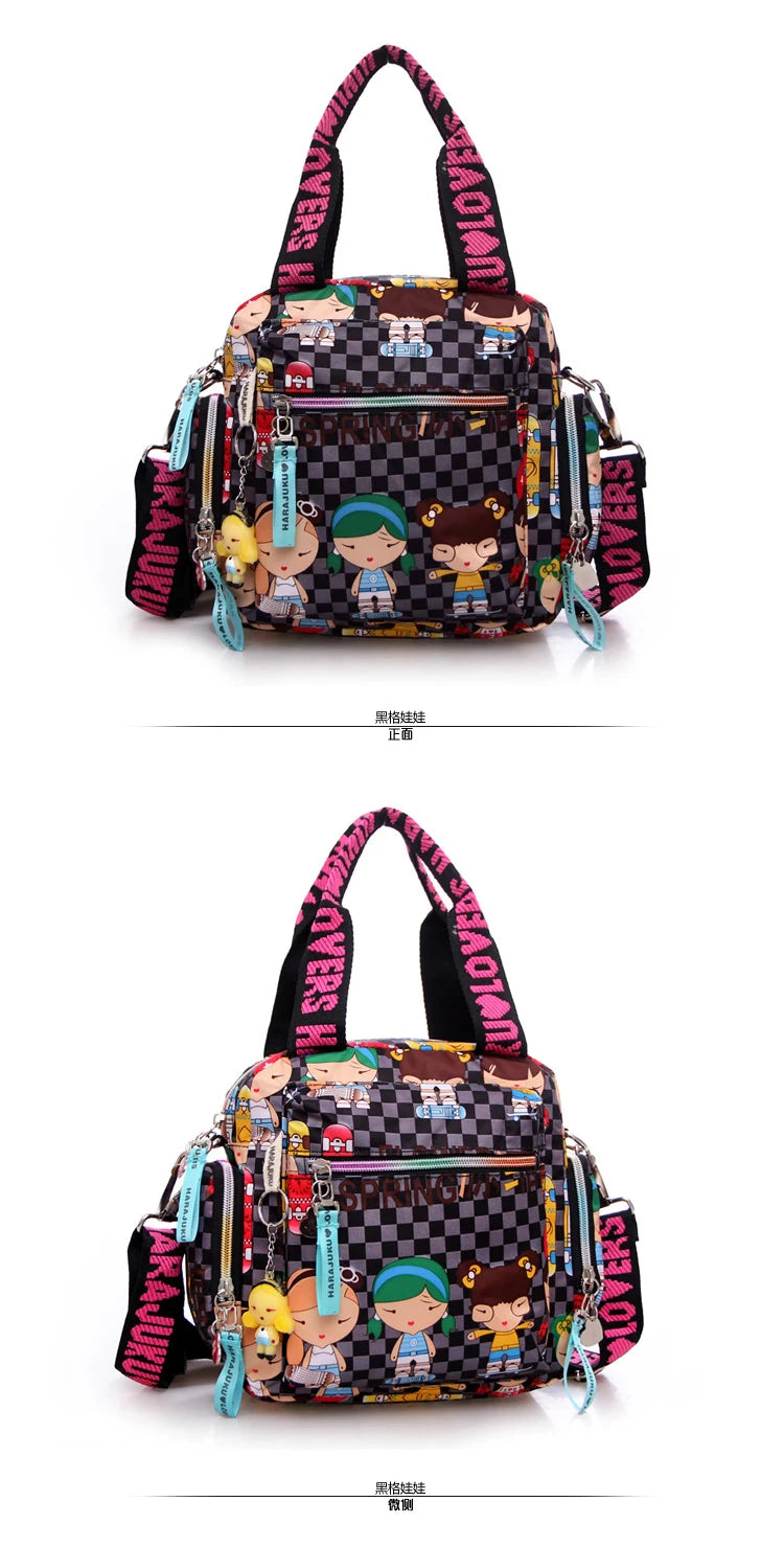 Mother bag New+Harajuku Doll key chain waterproof nylon handbag ladies bag one shoulder cartoon cross-body bags Handbags