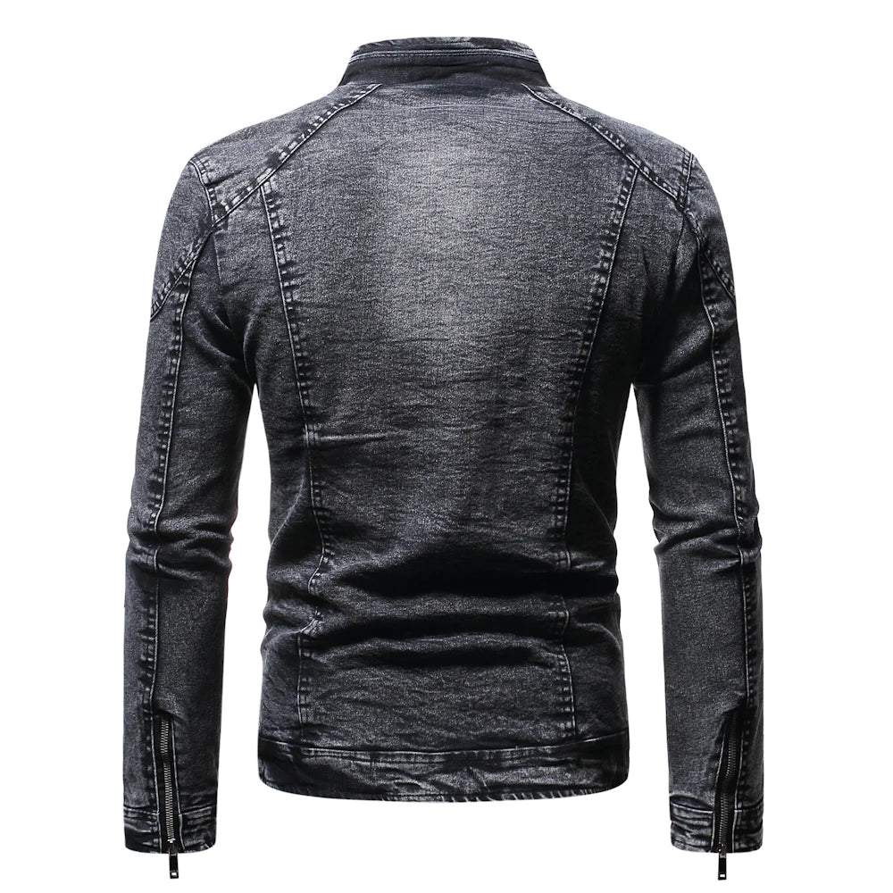 Fashion Spring Casual Jacket Mens Velvet Streetwear Denim Jacket  Stand Collar Jean Jackets Male Slim Fit Coat Outerwear