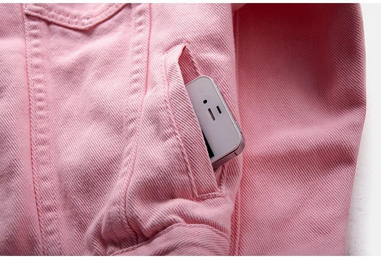Solid Short Women's Denim Coat Spring Autumn Female Loose Jeans Jacket Purple Student Casual Outwear White Pink Yellow Red Black