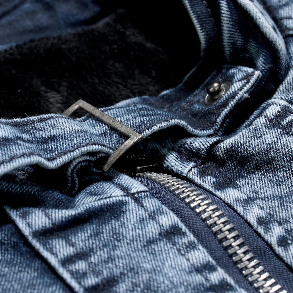 Fashion Spring Casual Jacket Mens Velvet Streetwear Denim Jacket  Stand Collar Jean Jackets Male Slim Fit Coat Outerwear