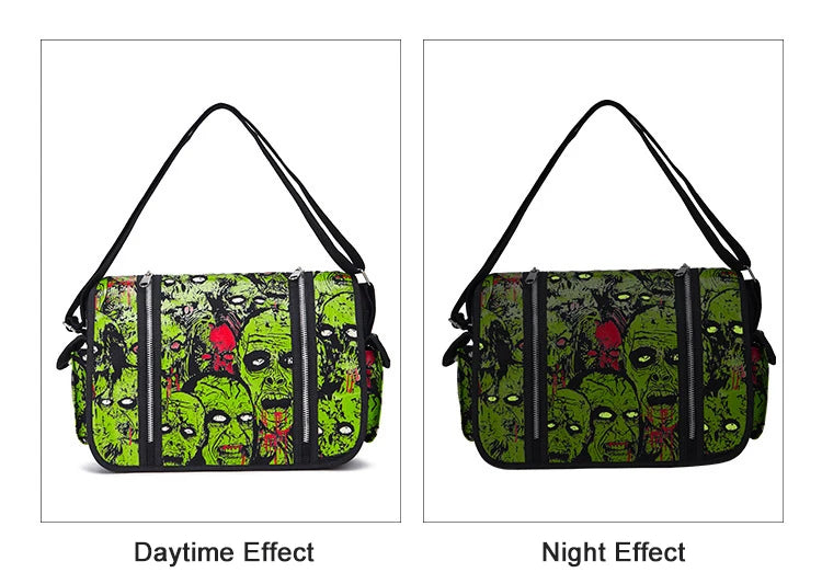 JIEROTYX Outdoors Travelling Bag Human Skeleton Head Noctilucent Women Canvas Single Shoulder Bag Women Package Oblique Satchel