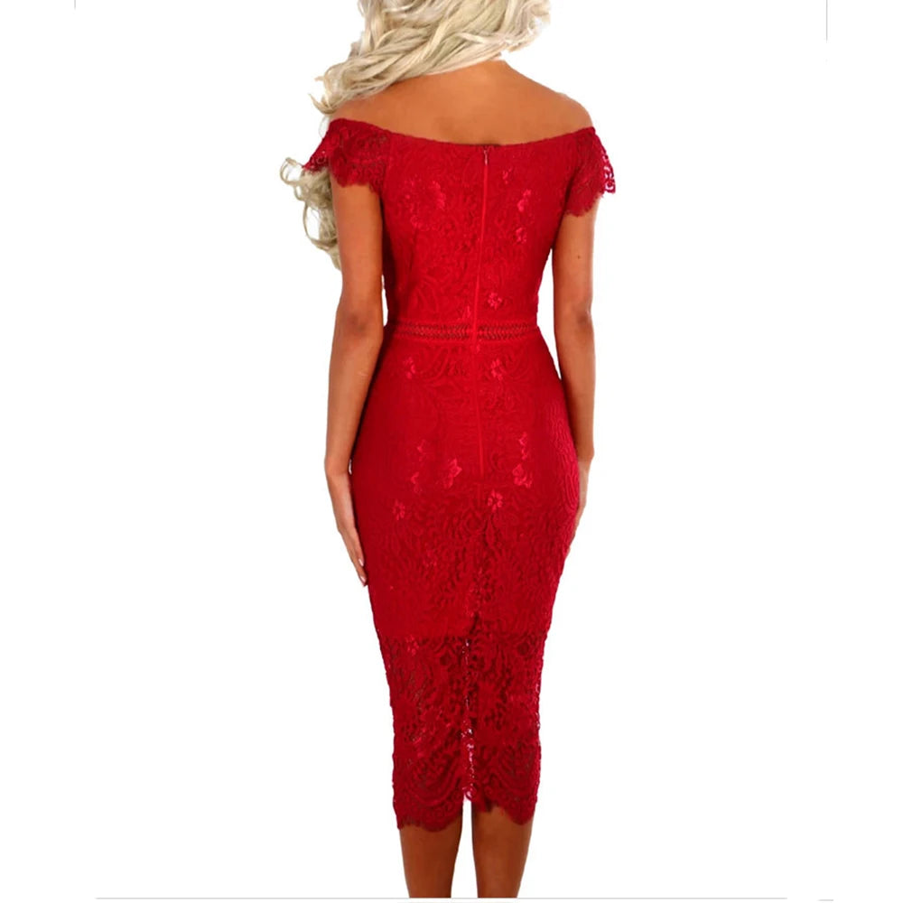 Elegant Lace Evening Wedding Dress for Women Sexy Hollow Out Office Ladies Bodycon Dresses Fashion Birthday Party Club Vestidos
