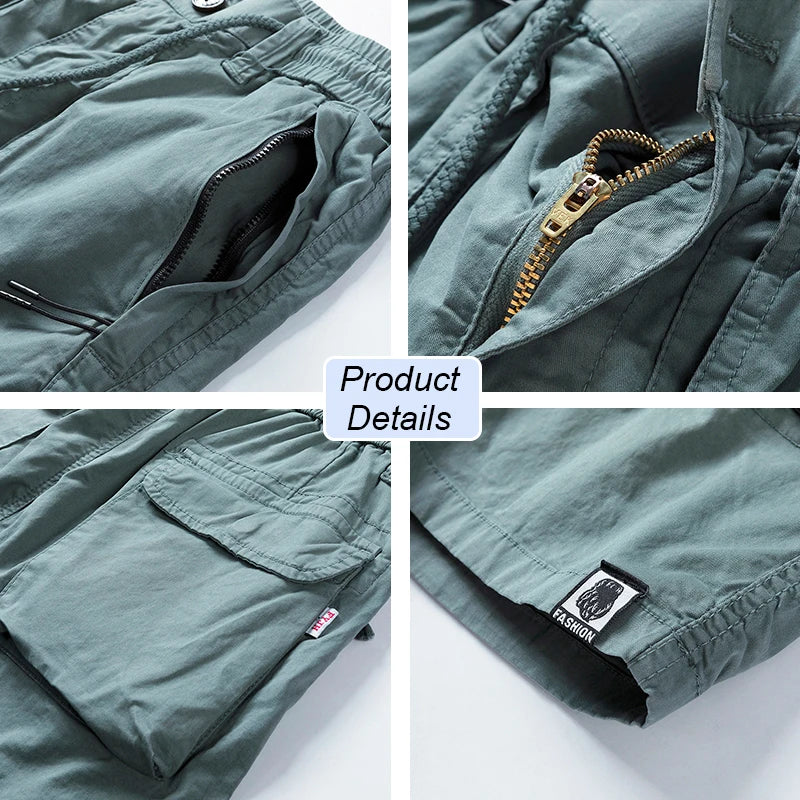 Men Summer New Premium Stretch Tactical Cotton Cargo Shorts Men Streetwear Pockets Shorts men Casual Fashion Loose Beach Shorts