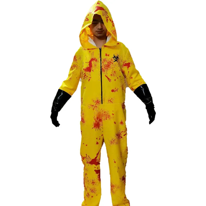 Walking Dead Zombie Horror Costume Kid Halloween Catsuit Hazmat Adult Scary Outfit Child Boys Bloody Hood Jumpsuit For Men Women