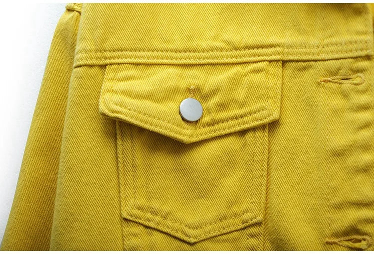 Solid Short Women's Denim Coat Spring Autumn Female Loose Jeans Jacket Purple Student Casual Outwear White Pink Yellow Red Black