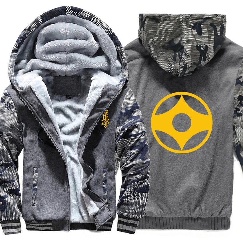 Kyokushin Karate Hoodies Winter Camouflage Sleeve Jacket Men Fleece Kyokushin Sweatshirts
