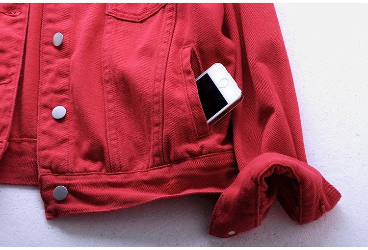 Solid Short Women's Denim Coat Spring Autumn Female Loose Jeans Jacket Purple Student Casual Outwear White Pink Yellow Red Black