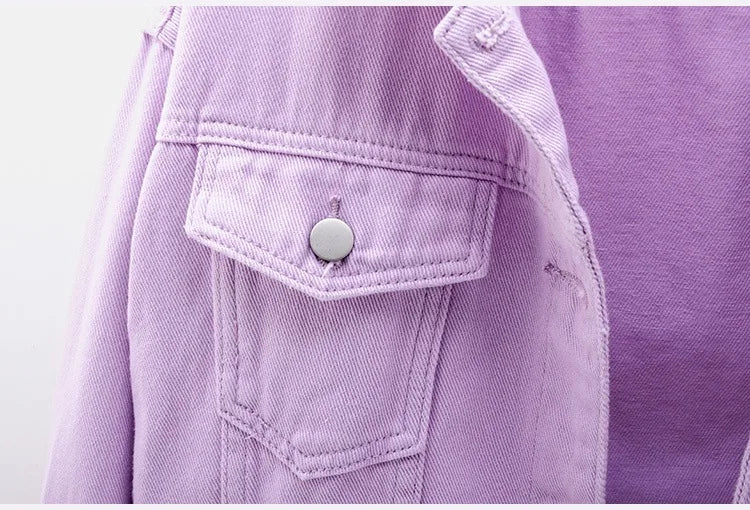 Solid Short Women's Denim Coat Spring Autumn Female Loose Jeans Jacket Purple Student Casual Outwear White Pink Yellow Red Black
