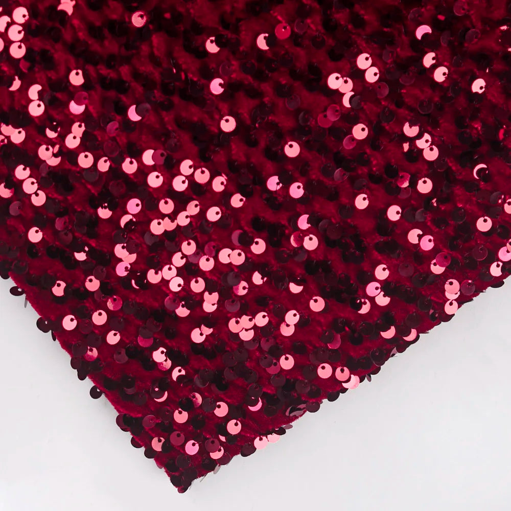 Black Stretch Sparkles Sequined One Sleeve Bodycon Party Dress Padded Knee Length Sexy Night Club Midi Dress Burgundy