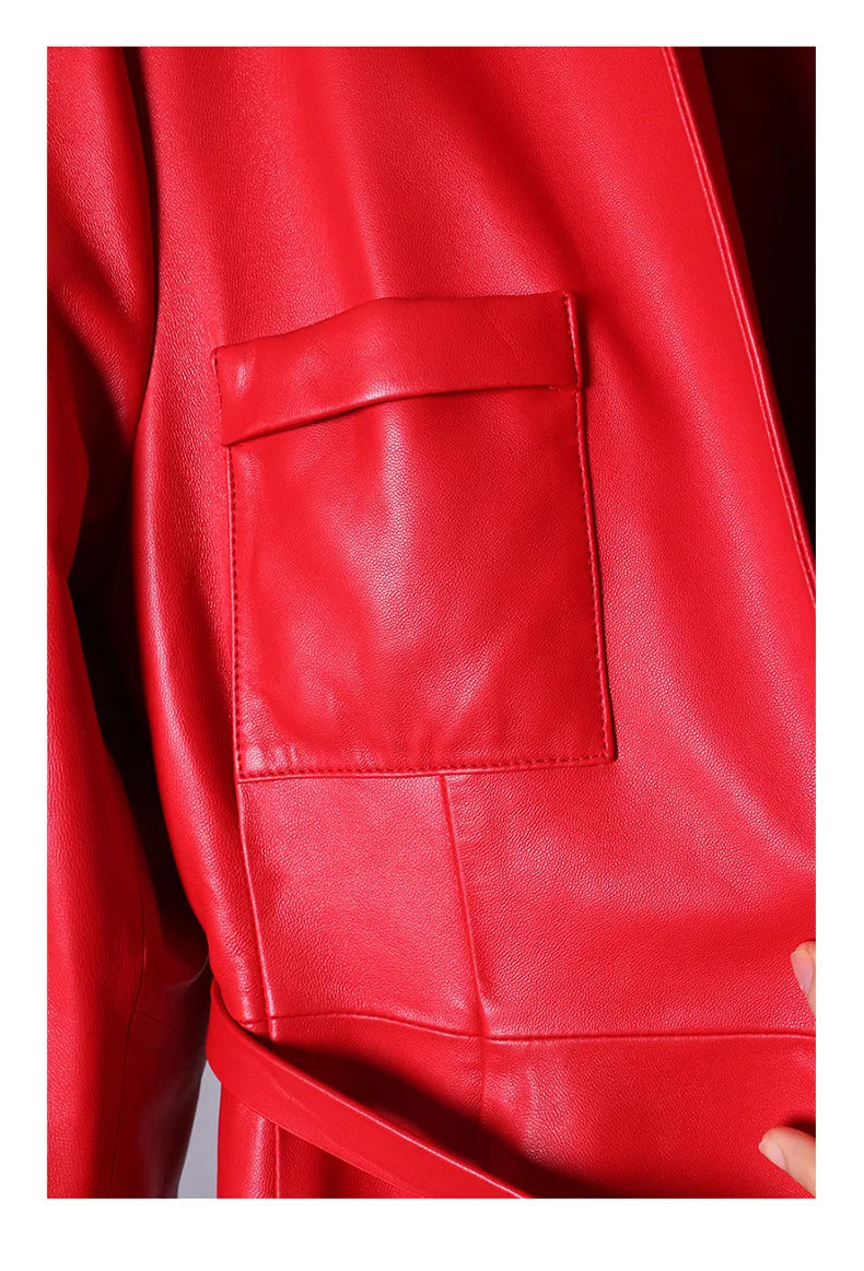 Nerazzurri High Quality Red Black Maxi Pu Leather Trench Coat for Women Extra Long Skirted Elegant Overcoat Fashion 5xl 6xl 7xl