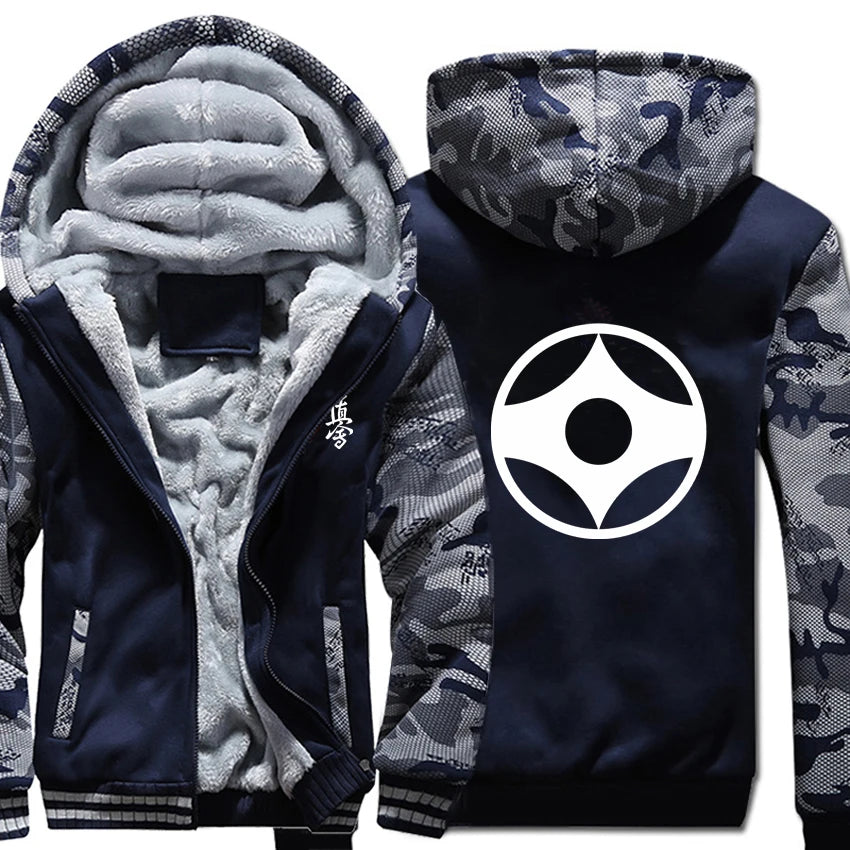 Kyokushin Karate Hoodies Winter Camouflage Sleeve Jacket Men Fleece Kyokushin Sweatshirts