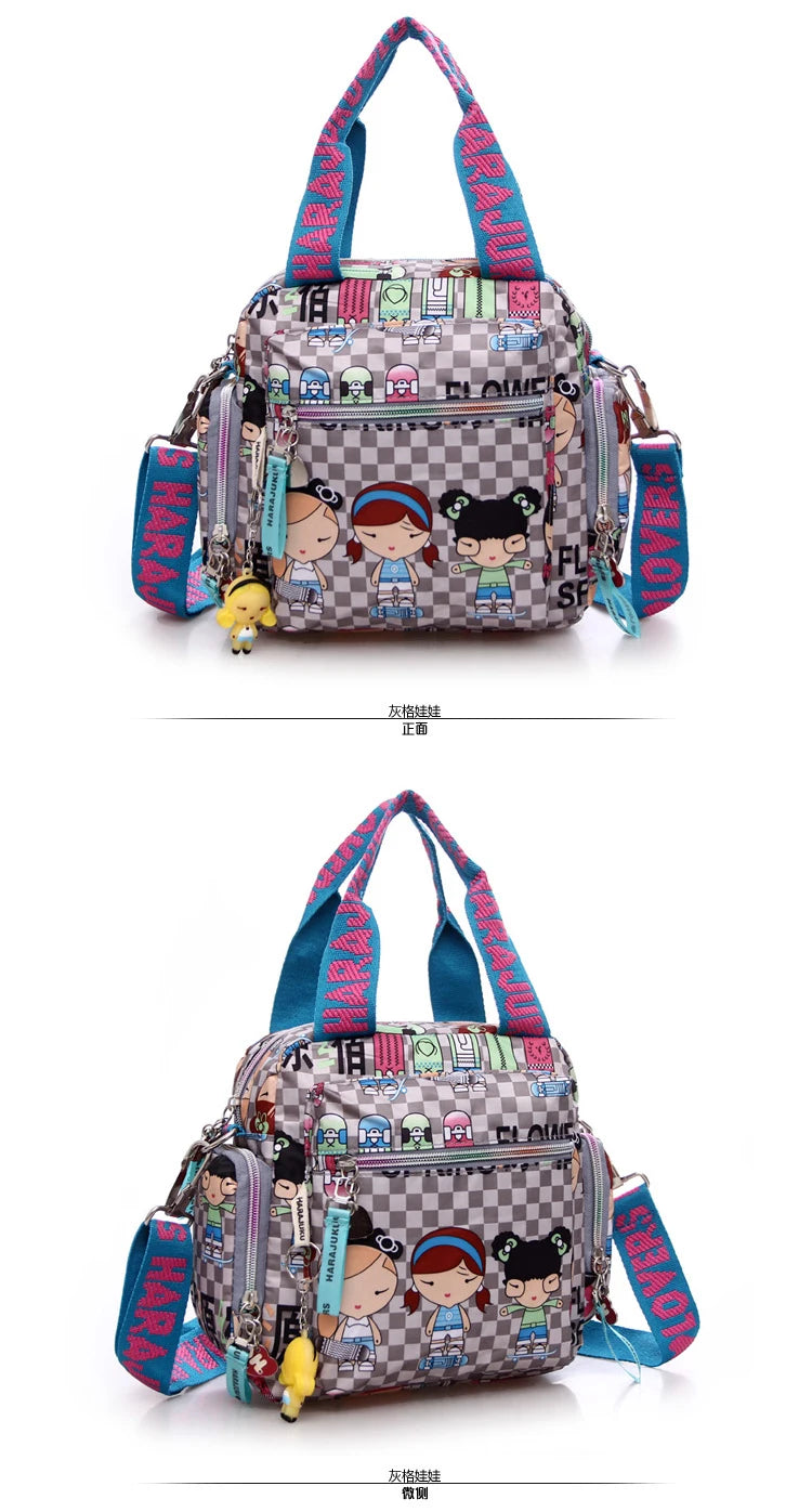 Mother bag New+Harajuku Doll key chain waterproof nylon handbag ladies bag one shoulder cartoon cross-body bags Handbags