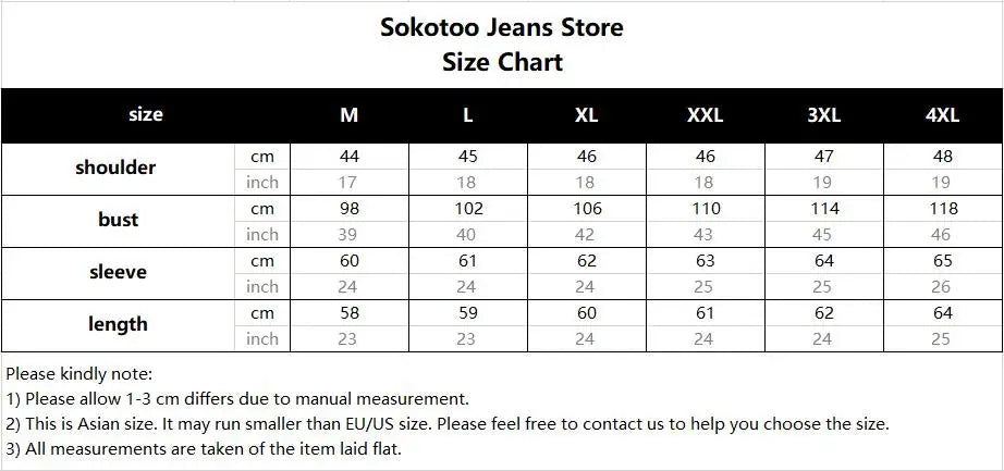 Sokotoo Men's Holes Ripped Blue Jean Biker Jacket for Motorcycle Streetwear Zippers Turn Down Collar Denim Coat Outerwear