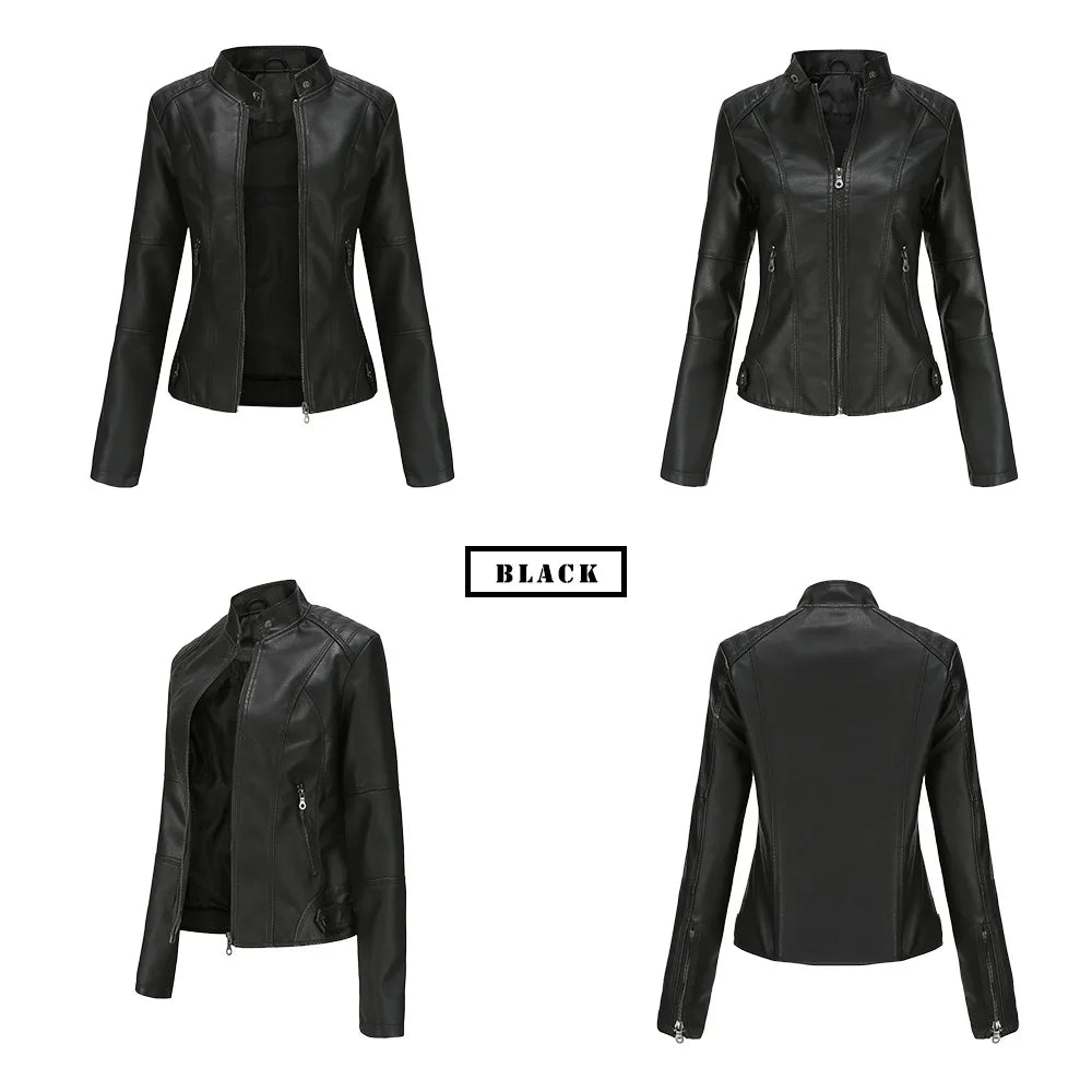 Faux Leather Jacket Women 2026 Autumn Spring Women's Moto Biker Jacket Red Black Coat Brown Purple Blue 3xl 4xl Coffee XS Beige