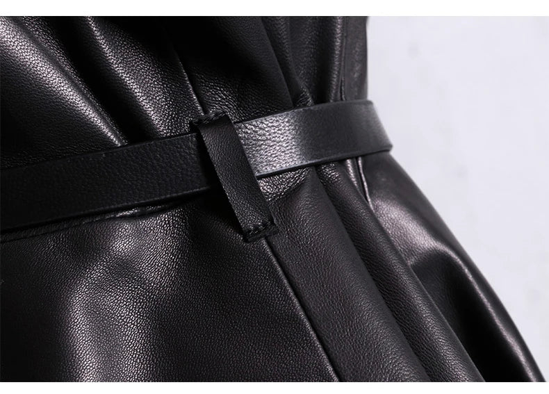 Nerazzurri High Quality Red Black Maxi Pu Leather Trench Coat for Women Extra Long Skirted Elegant Overcoat Fashion 5xl 6xl 7xl