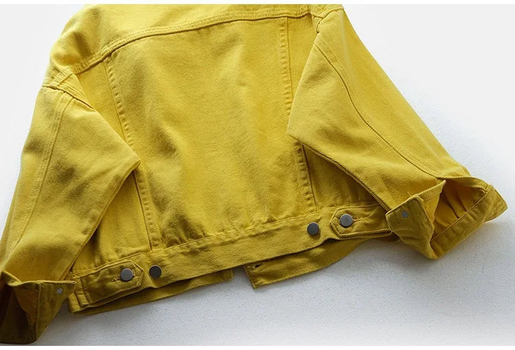 Solid Short Women's Denim Coat Spring Autumn Female Loose Jeans Jacket Purple Student Casual Outwear White Pink Yellow Red Black
