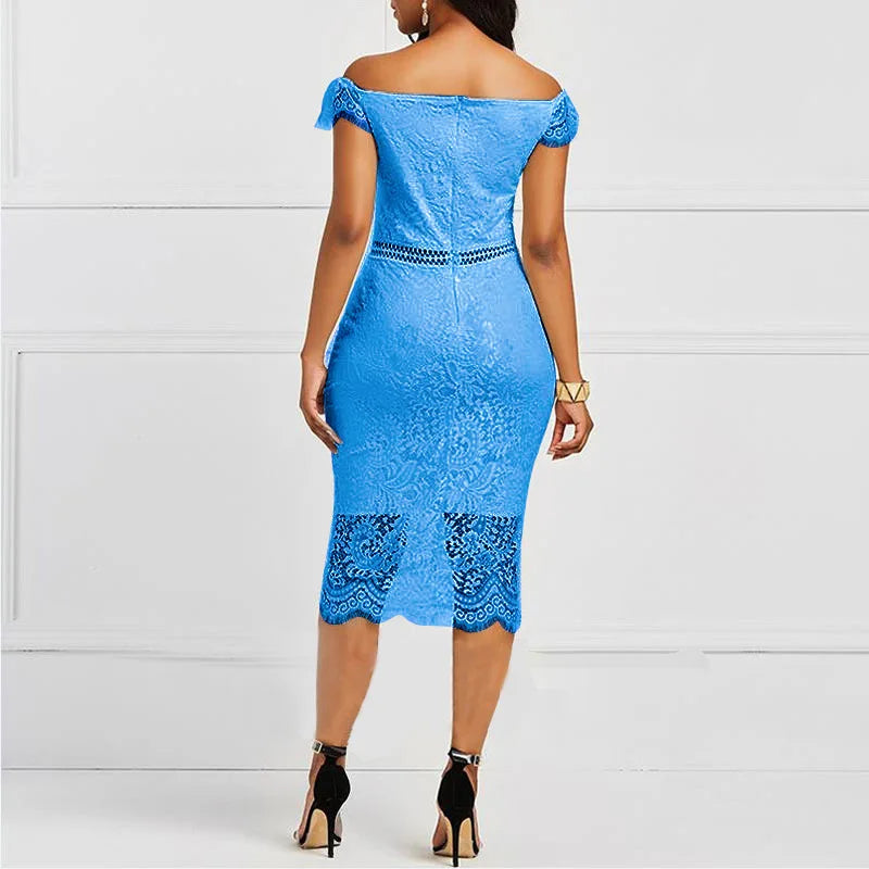 Elegant Lace Evening Wedding Dress for Women Sexy Hollow Out Office Ladies Bodycon Dresses Fashion Birthday Party Club Vestidos