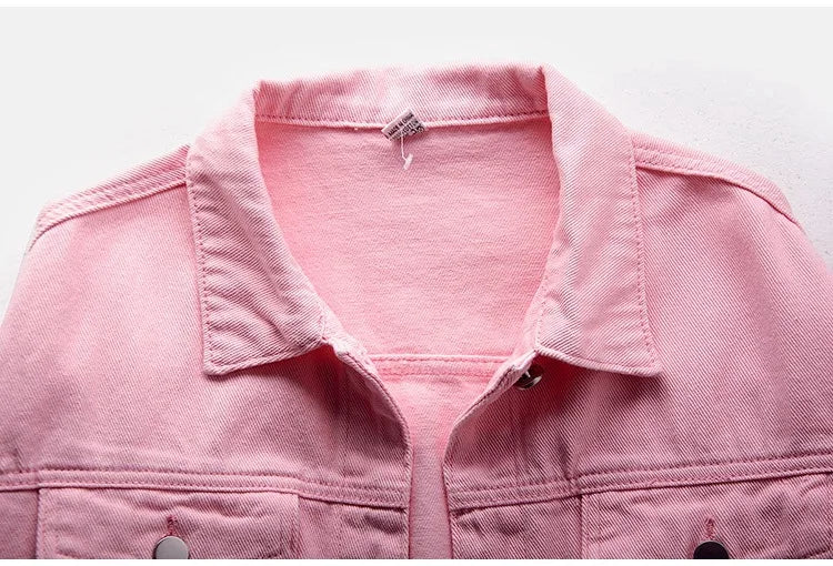 Solid Short Women's Denim Coat Spring Autumn Female Loose Jeans Jacket Purple Student Casual Outwear White Pink Yellow Red Black