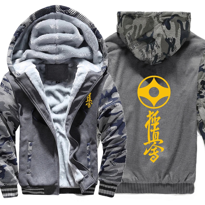 Kyokushin Karate Hoodies Winter Camouflage Sleeve Jacket Men Fleece Kyokushin Sweatshirts