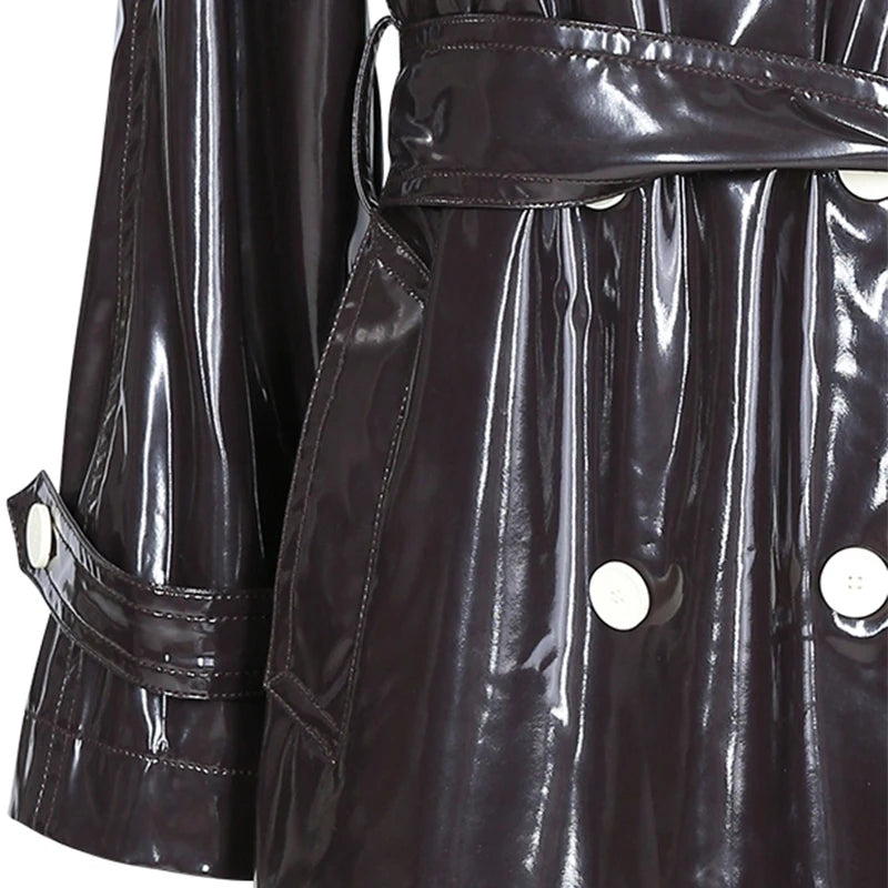 Nerazzurri Long Waterproof Black Patent Leather Trench Coat for Women 2020 Double Breasted Iridescent Oversized Leather Coat 7XL