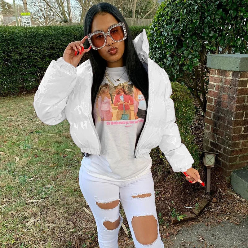 Winter Down Jacket Women 2025 White Color Cropped Puffer Jacket Parka Outwear Thick Bubble Coat Fashion Streetwear Plus Size