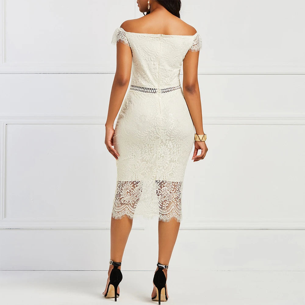 Elegant Lace Evening Wedding Dress for Women Sexy Hollow Out Office Ladies Bodycon Dresses Fashion Birthday Party Club Vestidos