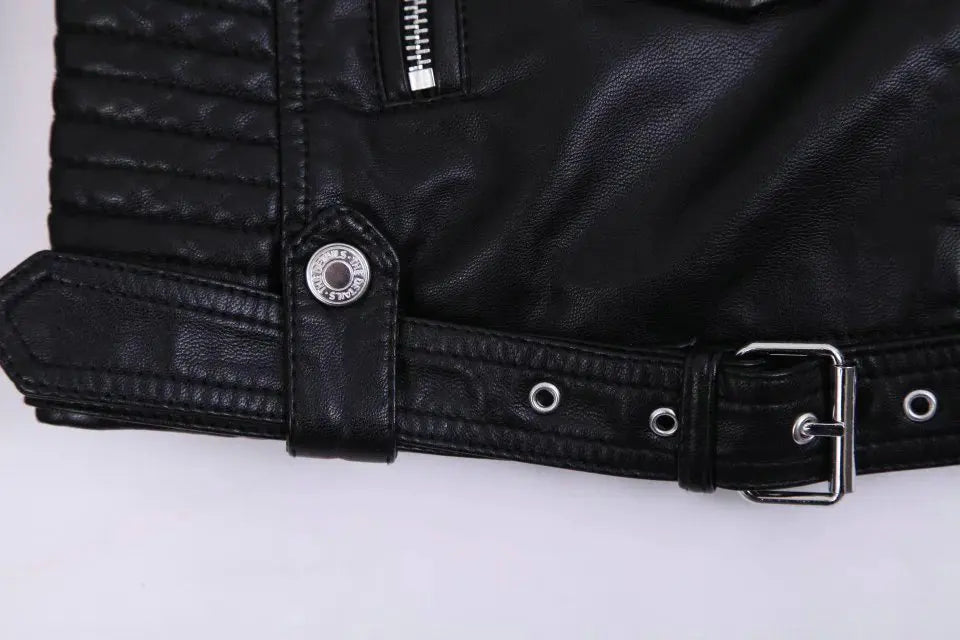2026 Hot Fashion Women New Winter Warm Faux Leather Jackets with Fur Collar Belt Ladies Thick Black Moto & Biker Outerwear Coats