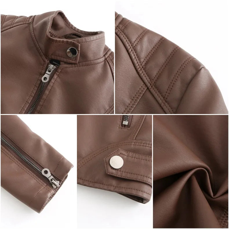 Faux Leather Jacket Women 2026 Autumn Spring Women's Moto Biker Jacket Red Black Coat Brown Purple Blue 3xl 4xl Coffee XS Beige