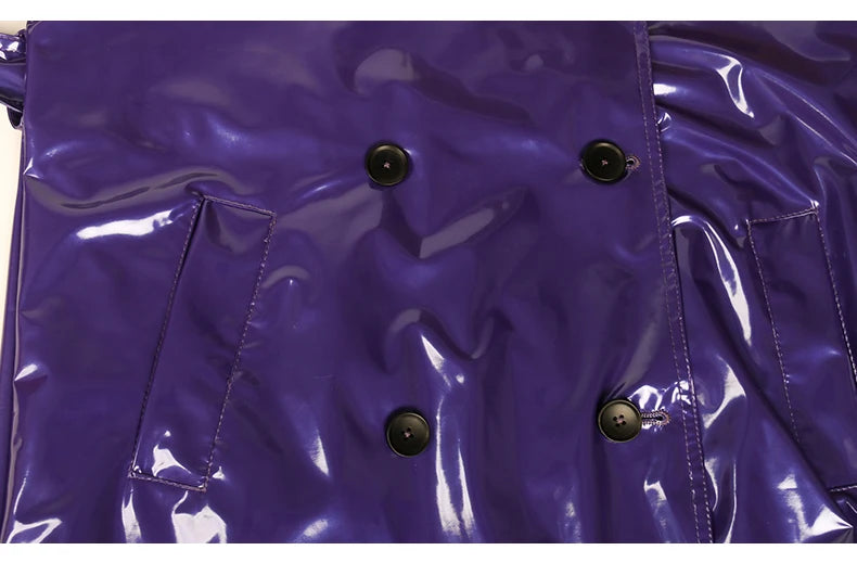 Nerazzurri Long Waterproof Black Patent Leather Trench Coat for Women 2020 Double Breasted Iridescent Oversized Leather Coat 7XL