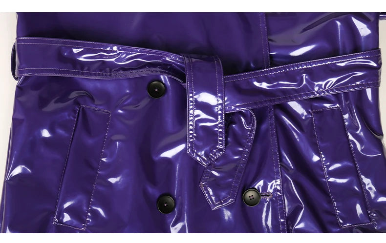 Nerazzurri Long Waterproof Black Patent Leather Trench Coat for Women 2020 Double Breasted Iridescent Oversized Leather Coat 7XL