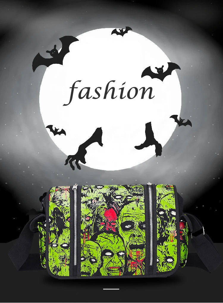 JIEROTYX Outdoors Travelling Bag Human Skeleton Head Noctilucent Women Canvas Single Shoulder Bag Women Package Oblique Satchel