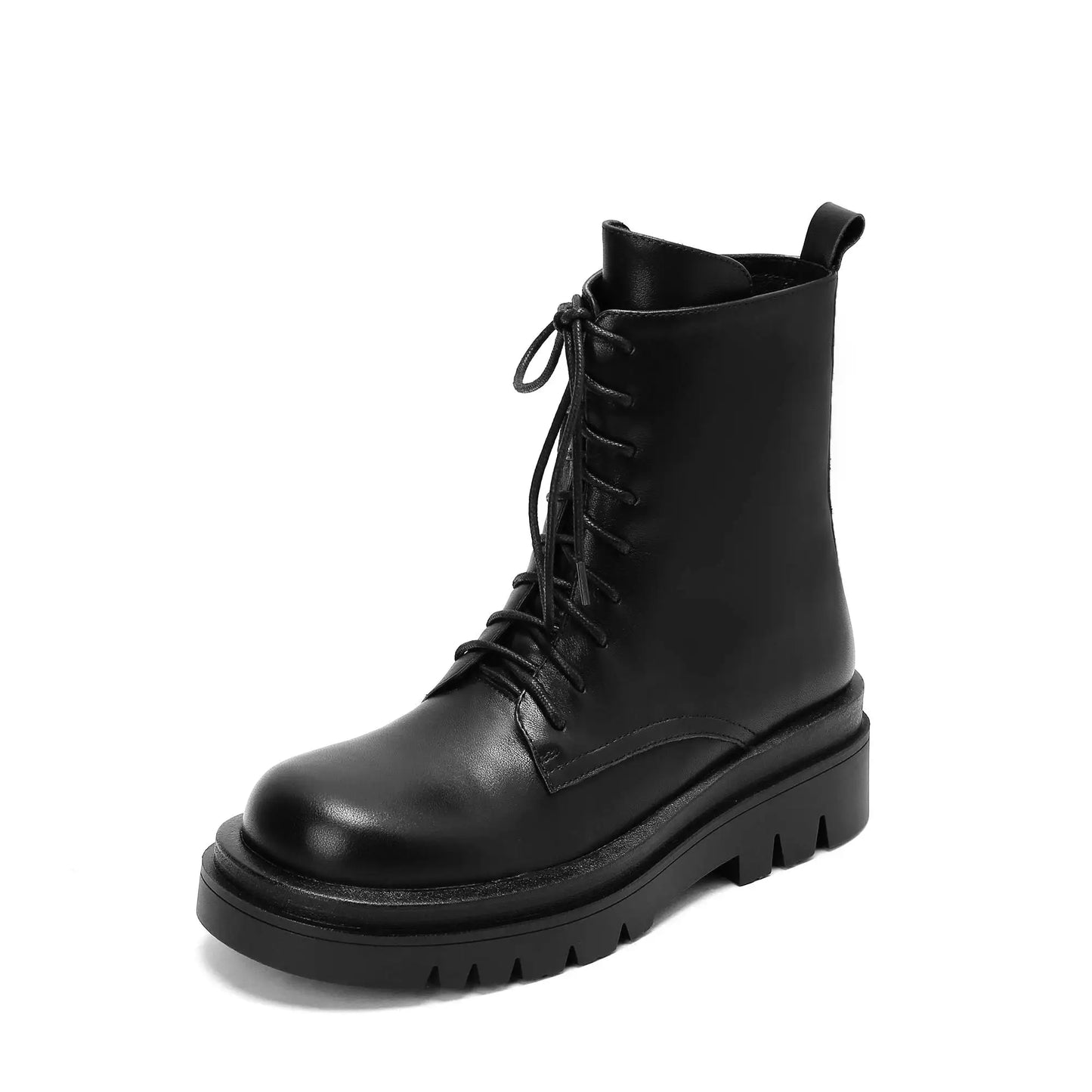Krazing Pot Wool Winter Keep Warm Snow Boots Full Grain Leather Round Toe High Heels Sheep Fur Lace Up Plus Size Ankle Boots L05
