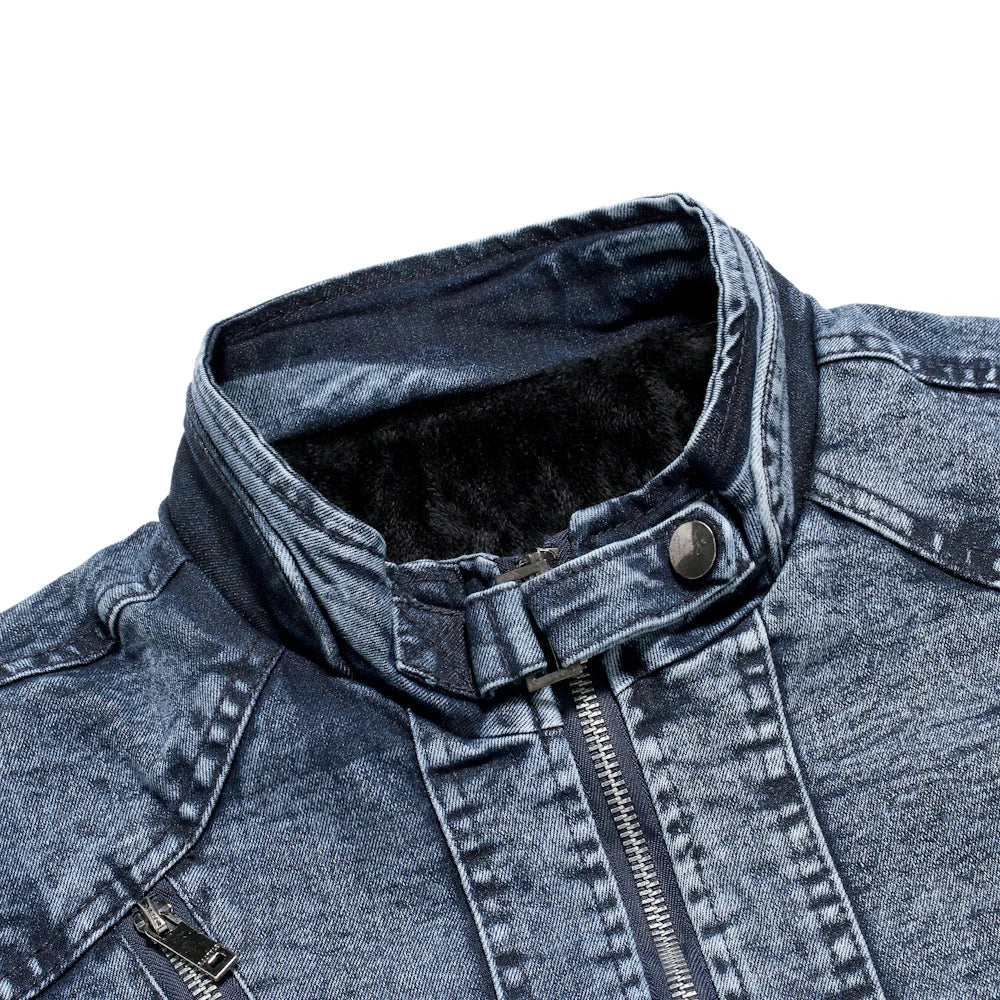 Fashion Spring Casual Jacket Mens Velvet Streetwear Denim Jacket  Stand Collar Jean Jackets Male Slim Fit Coat Outerwear