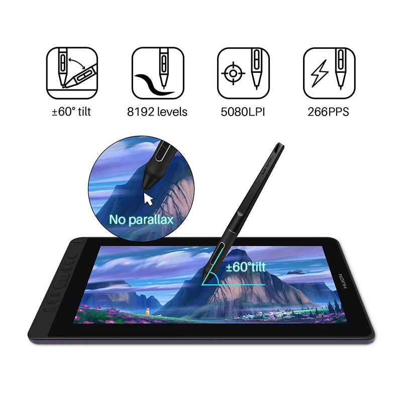 HUION Kamvas 13 Graphic Tablet Monitor 120%sRGB Battery-Free Pen Display Drawing Monitor 8192 Levels Pen with Express Keys Gamut