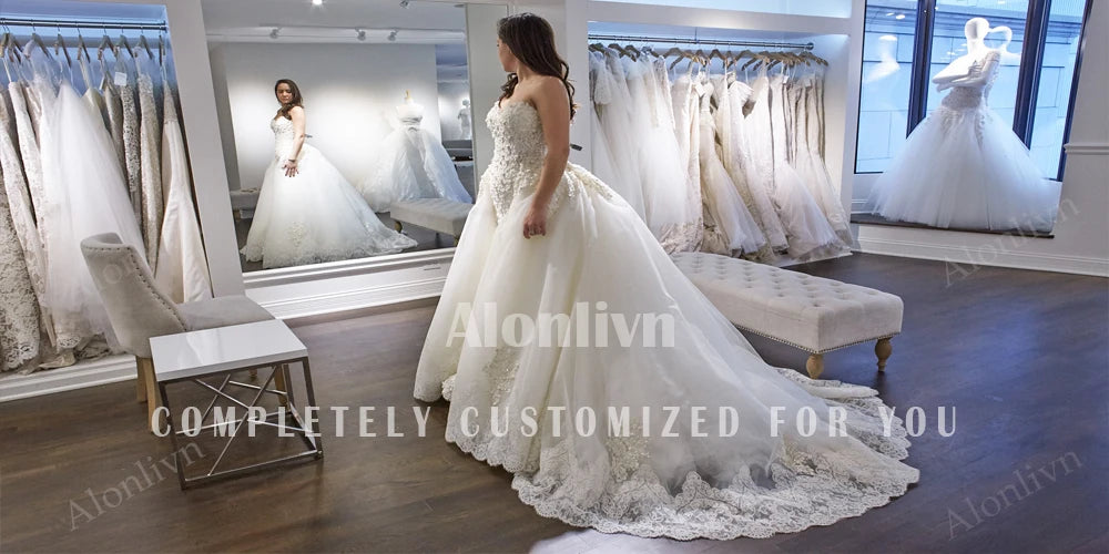 Alonlivn Customize Made Beauty Lace Fitted Beaded 2 In 1 Mermaid Wedding Gowns Trumpet Removable Train Bridal Gowns