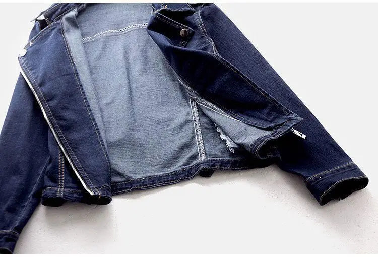 Short Zipper Stretch Denim Jacket Women Slim Vintage Spring Autumn Lady Long-sleeved Motorcycle Coat Casual Female Jean Outwear