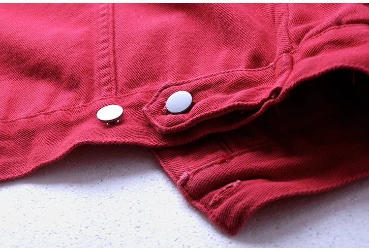 Solid Short Women's Denim Coat Spring Autumn Female Loose Jeans Jacket Purple Student Casual Outwear White Pink Yellow Red Black