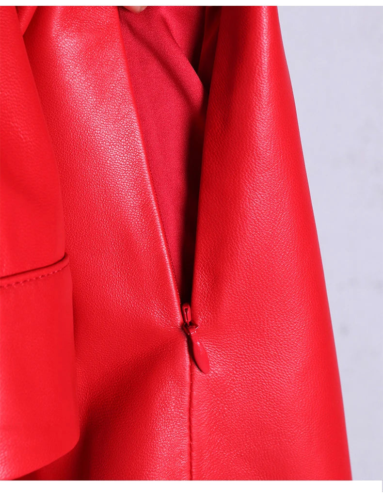 Nerazzurri High Quality Red Black Maxi Pu Leather Trench Coat for Women Extra Long Skirted Elegant Overcoat Fashion 5xl 6xl 7xl