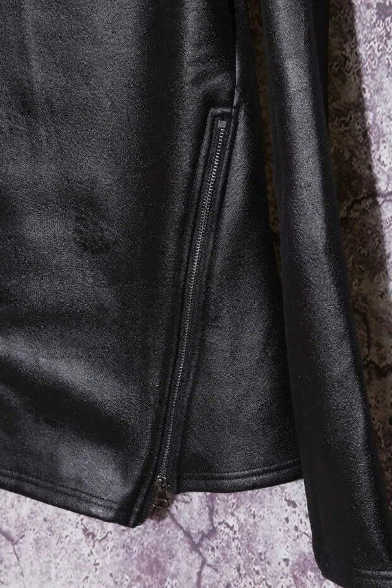 Autumn Winter Men Stand Collar Warm Fleece Lining Jacket Pullover Gothic Slim Fit Punk Coat Black Motorcycle Pu Leather Jacket