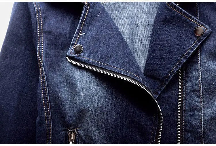 Short Zipper Stretch Denim Jacket Women Slim Vintage Spring Autumn Lady Long-sleeved Motorcycle Coat Casual Female Jean Outwear