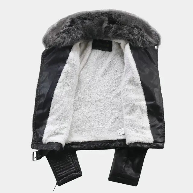 2026 Hot Fashion Women New Winter Warm Faux Leather Jackets with Fur Collar Belt Ladies Thick Black Moto & Biker Outerwear Coats