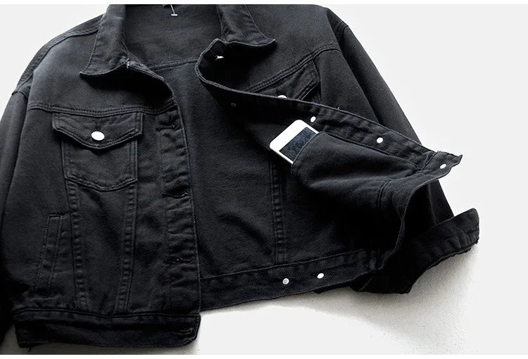 Solid Short Women's Denim Coat Spring Autumn Female Loose Jeans Jacket Purple Student Casual Outwear White Pink Yellow Red Black