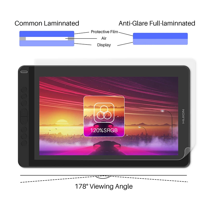 HUION Kamvas 13 Graphic Tablet Monitor 120%sRGB Battery-Free Pen Display Drawing Monitor 8192 Levels Pen with Express Keys Gamut