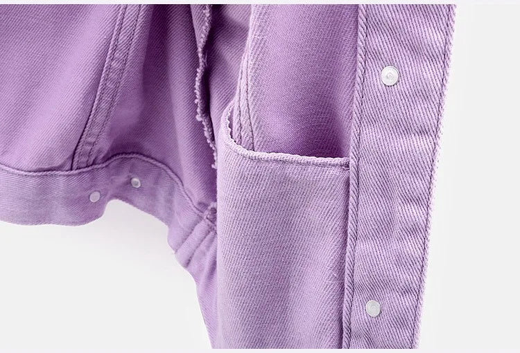 Solid Short Women's Denim Coat Spring Autumn Female Loose Jeans Jacket Purple Student Casual Outwear White Pink Yellow Red Black