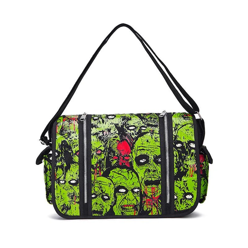 JIEROTYX Outdoors Travelling Bag Human Skeleton Head Noctilucent Women Canvas Single Shoulder Bag Women Package Oblique Satchel