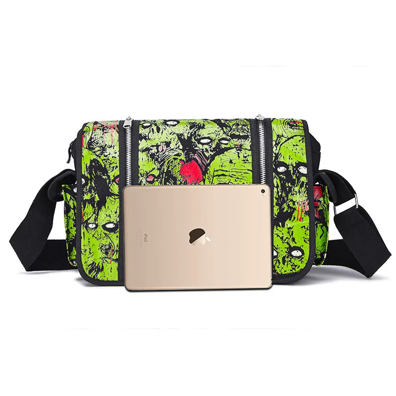 JIEROTYX Outdoors Travelling Bag Human Skeleton Head Noctilucent Women Canvas Single Shoulder Bag Women Package Oblique Satchel